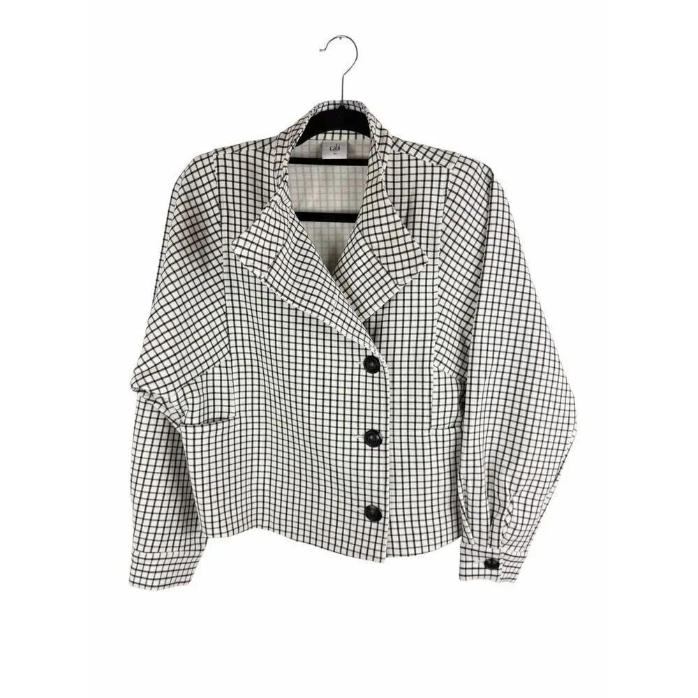 Cabi window pane moto blazer in cream and black- size xs